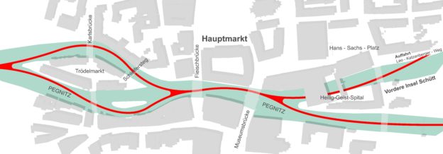 Weiterentwicklung der Idee des schwimmenden Pegnitzradwegs in der Nürnberger Altstadt